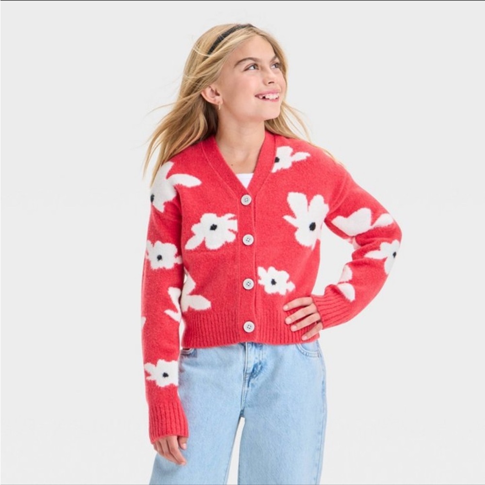 Floral Red Cardigan Sweater - Picture 2 of 4